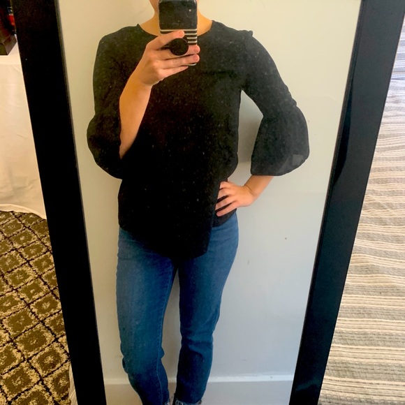 Who What Wear Sheer Black Bell Sleeve Blouse - Picture 2 of 8